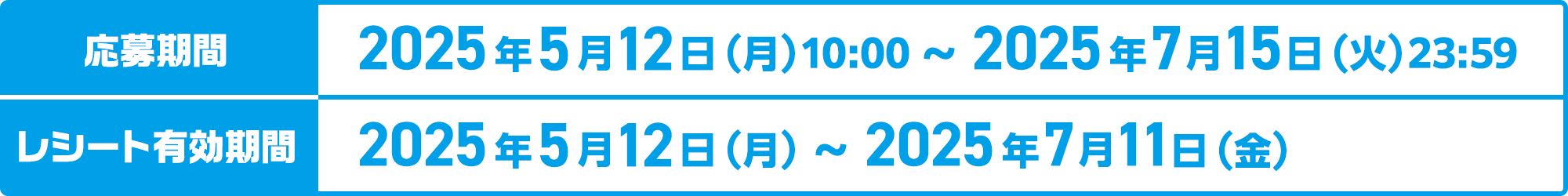 応募期間：2025年5月12日（月）10:00〜2025年7月15日（火）23:59　レシート有効期間：2025年5月12日（月）〜2025年7月11日（金）