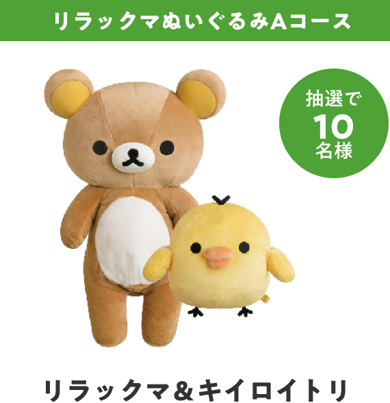 リラックマぬいぐるみAコース（リラックマ＆キイロイトリ）　抽選で10名様